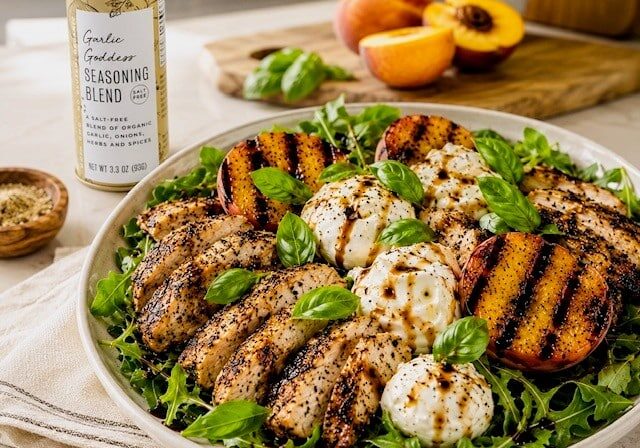 Grilled Chicken Peach Burrata Salad