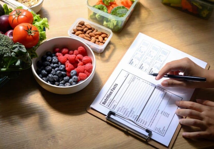Nutritionist,Writing,A,Healthy,Meal,Plan,With,Fresh,Fruits,,Vegetables,